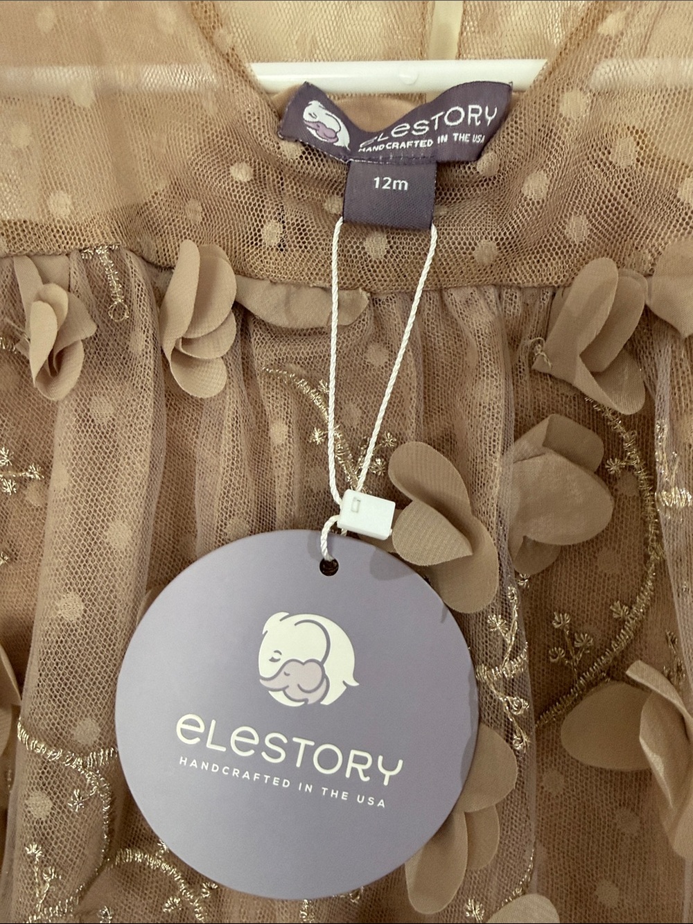 EleStory Baby Girls' Taupe Floral Appliqué Tulle Party Dress 12months - Picture 3 of 5